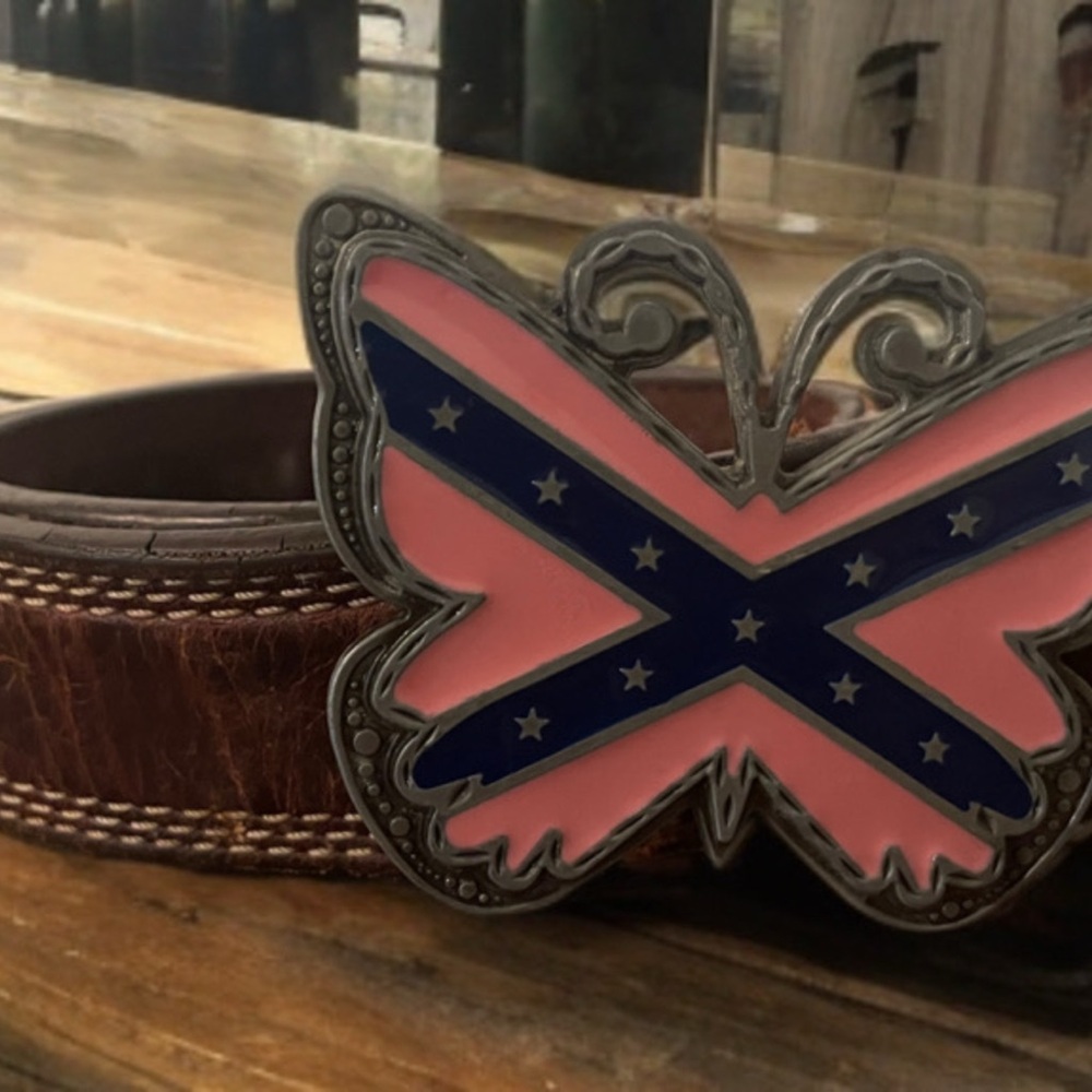 Women’s Nocona Genuine Leather Westen Belt 34 Butterfly Cross Statement Buckle - Picture 4 of 16